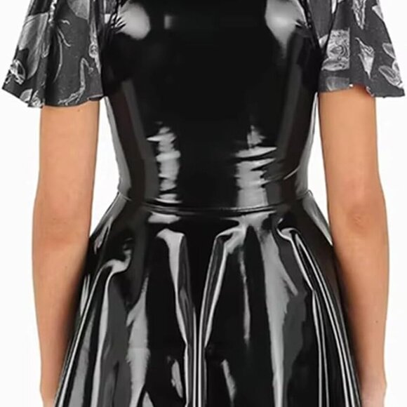 Sleeveless Pleated Mini Dress Womens Plus Size PU Faux Leather Zipper - Picture 4 of 7